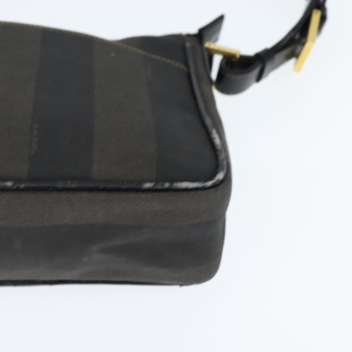 FENDI Pecan Canvas Shoulder Bag PVC Black Brown Auth 150756