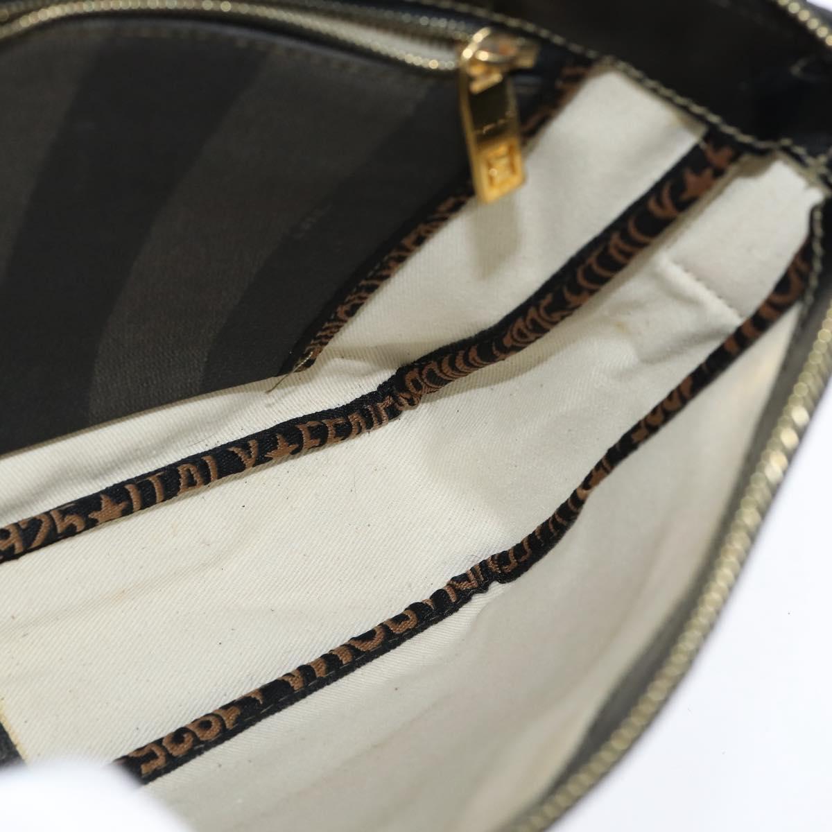 FENDI Pecan Canvas Shoulder Bag PVC Black Brown Auth 150756