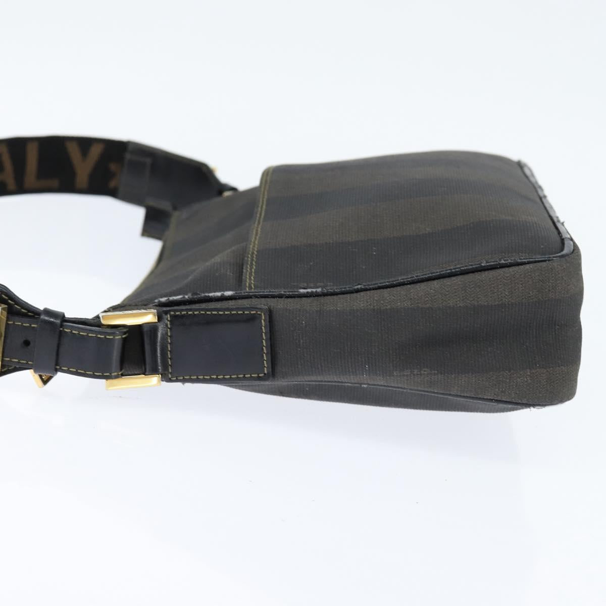 FENDI Pecan Canvas Shoulder Bag PVC Black Brown Auth 150756