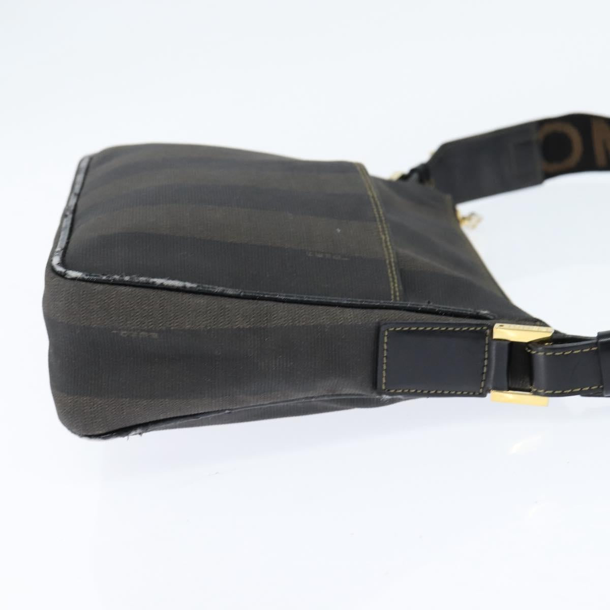 FENDI Pecan Canvas Shoulder Bag PVC Black Brown Auth 150756