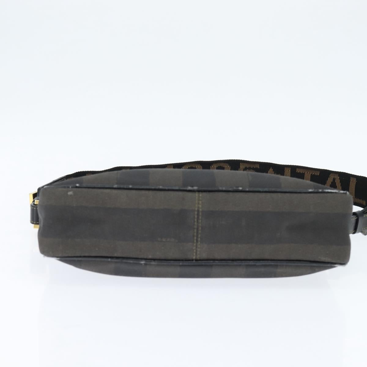 FENDI Pecan Canvas Shoulder Bag PVC Black Brown Auth 150756