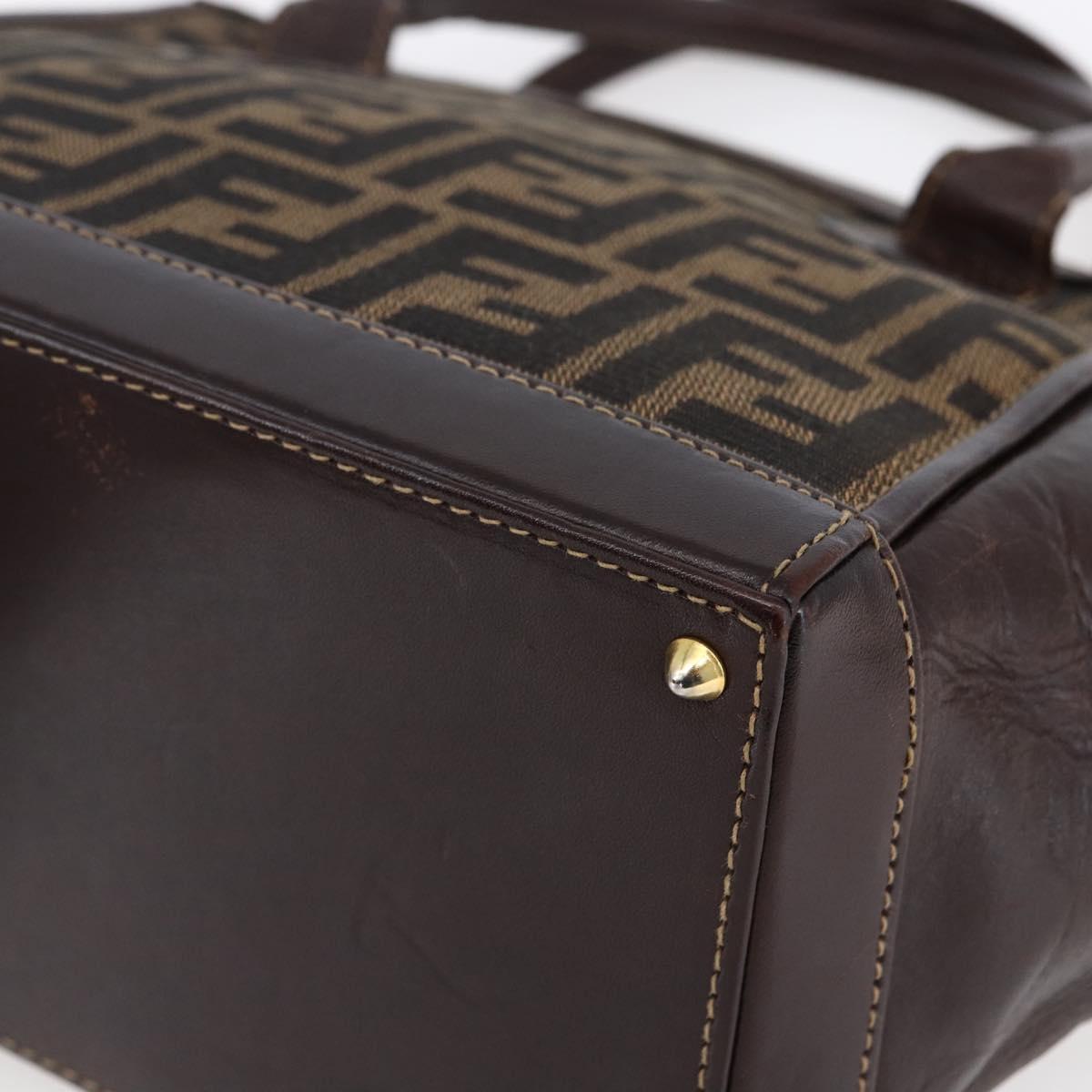 FENDI Zucca Canvas Hand Bag Black Brown Auth 150763