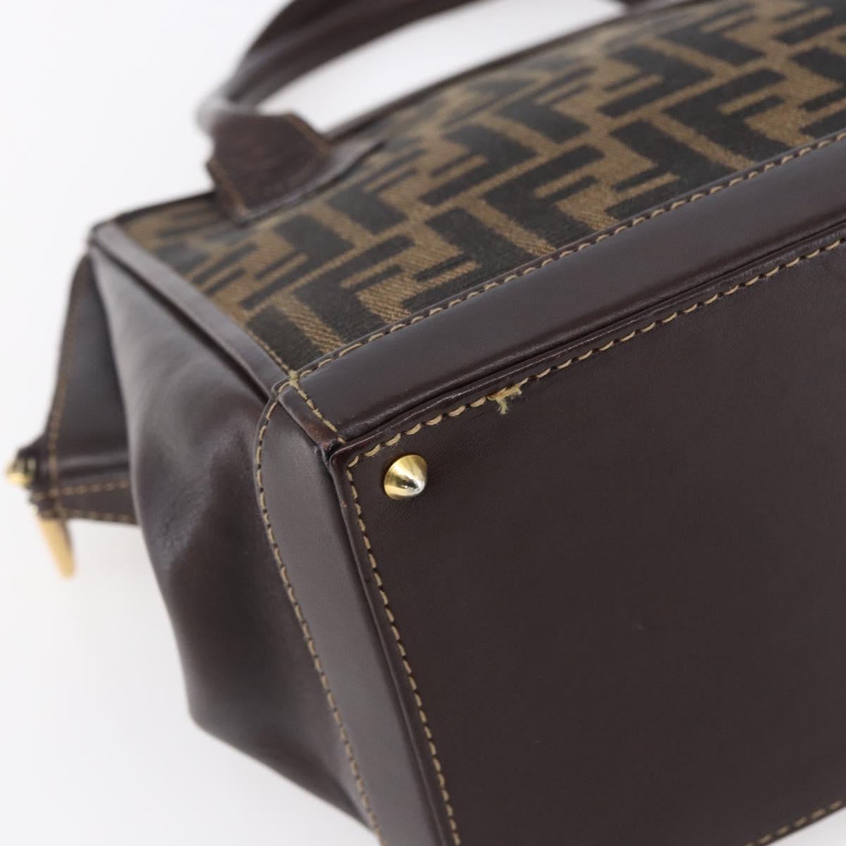 FENDI Zucca Canvas Hand Bag Black Brown Auth 150763