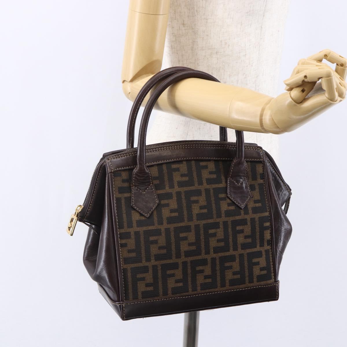 FENDI Zucca Canvas Hand Bag Black Brown Auth 150763