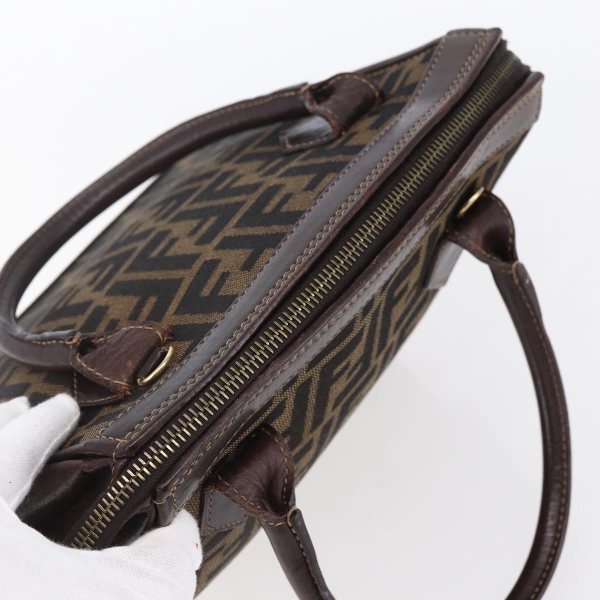 FENDI Zucca Canvas Hand Bag Black Brown Auth 150763
