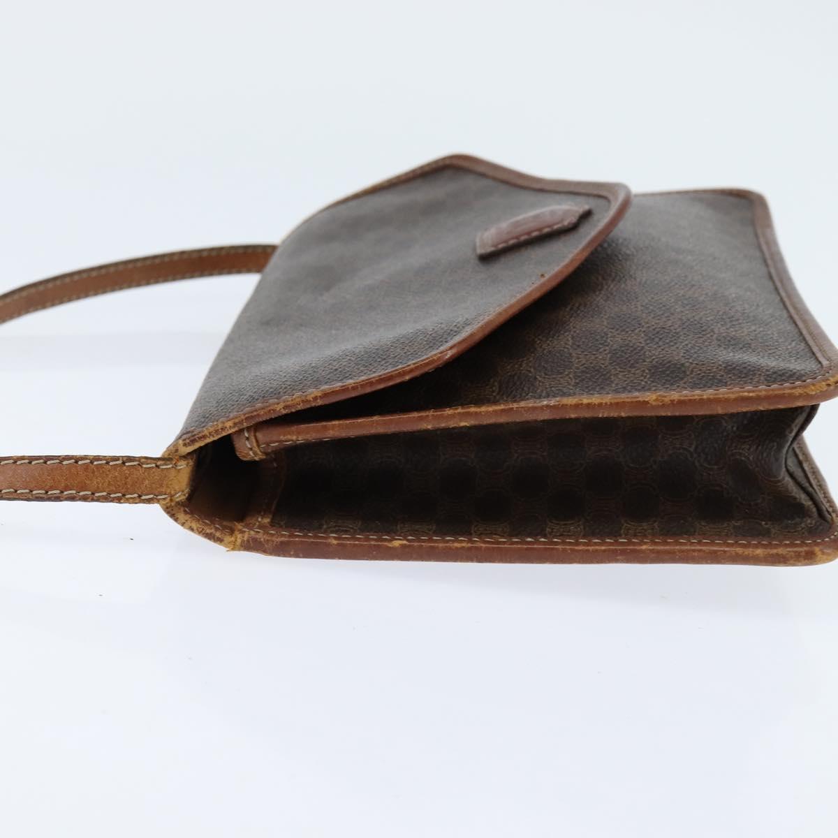 CELINE Macadam Canvas Shoulder Bag PVC Leather Brown Gold Auth 150768