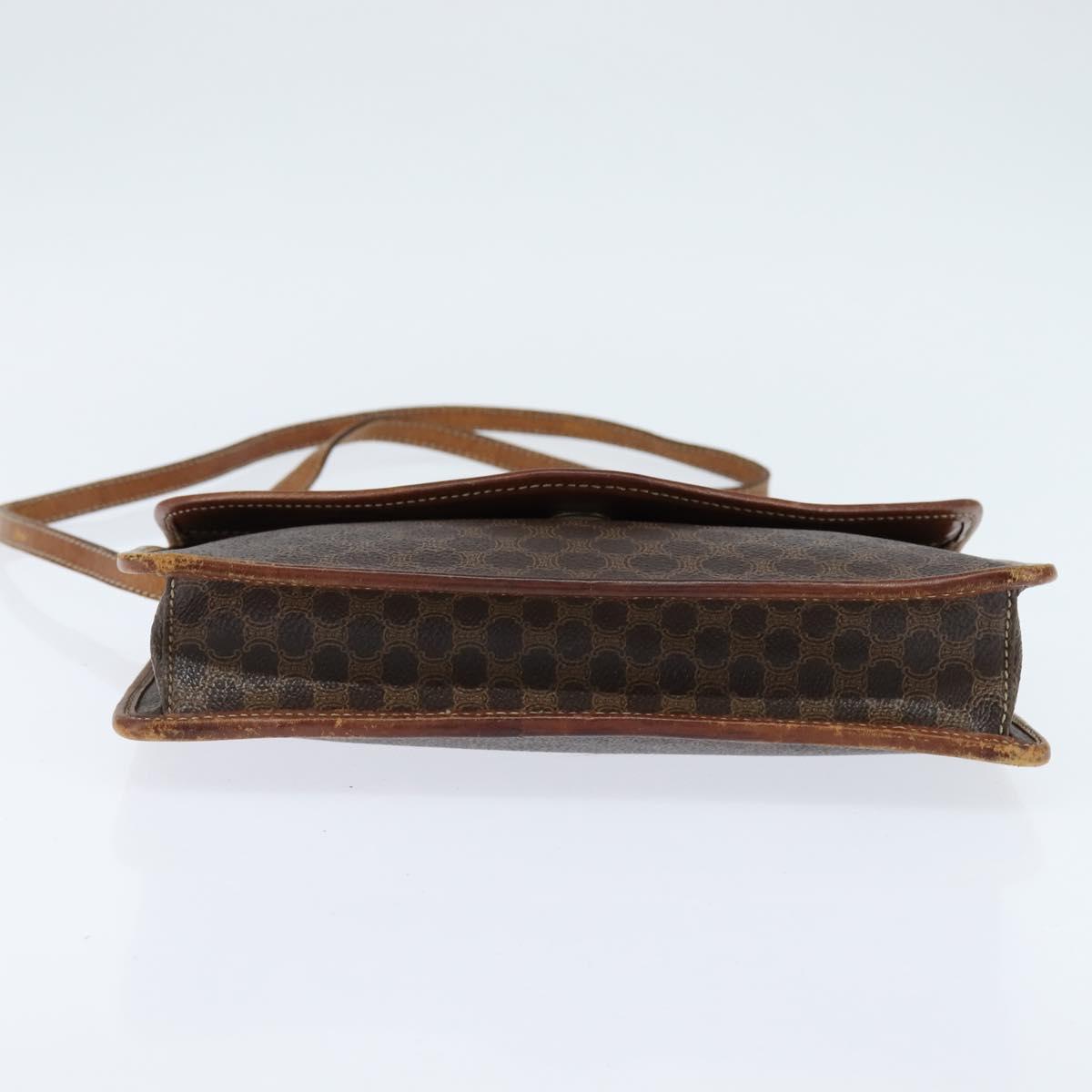 CELINE Macadam Canvas Shoulder Bag PVC Leather Brown Gold Auth 150768