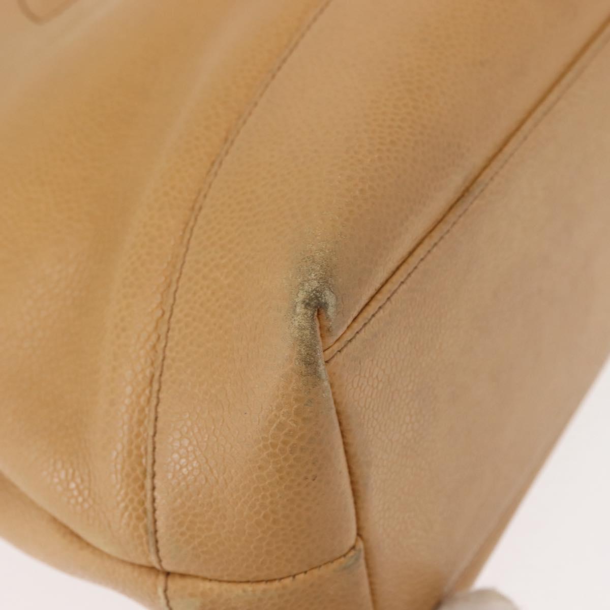 CHANEL Chain Shoulder Bag Caviar Skin Beige Gold CC Auth 150773