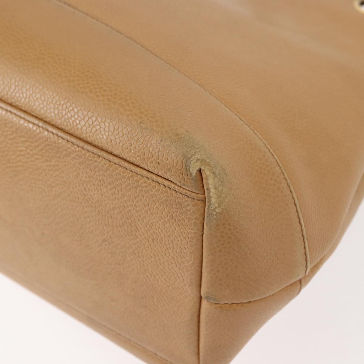 CHANEL Chain Shoulder Bag Caviar Skin Beige Gold CC Auth 150773