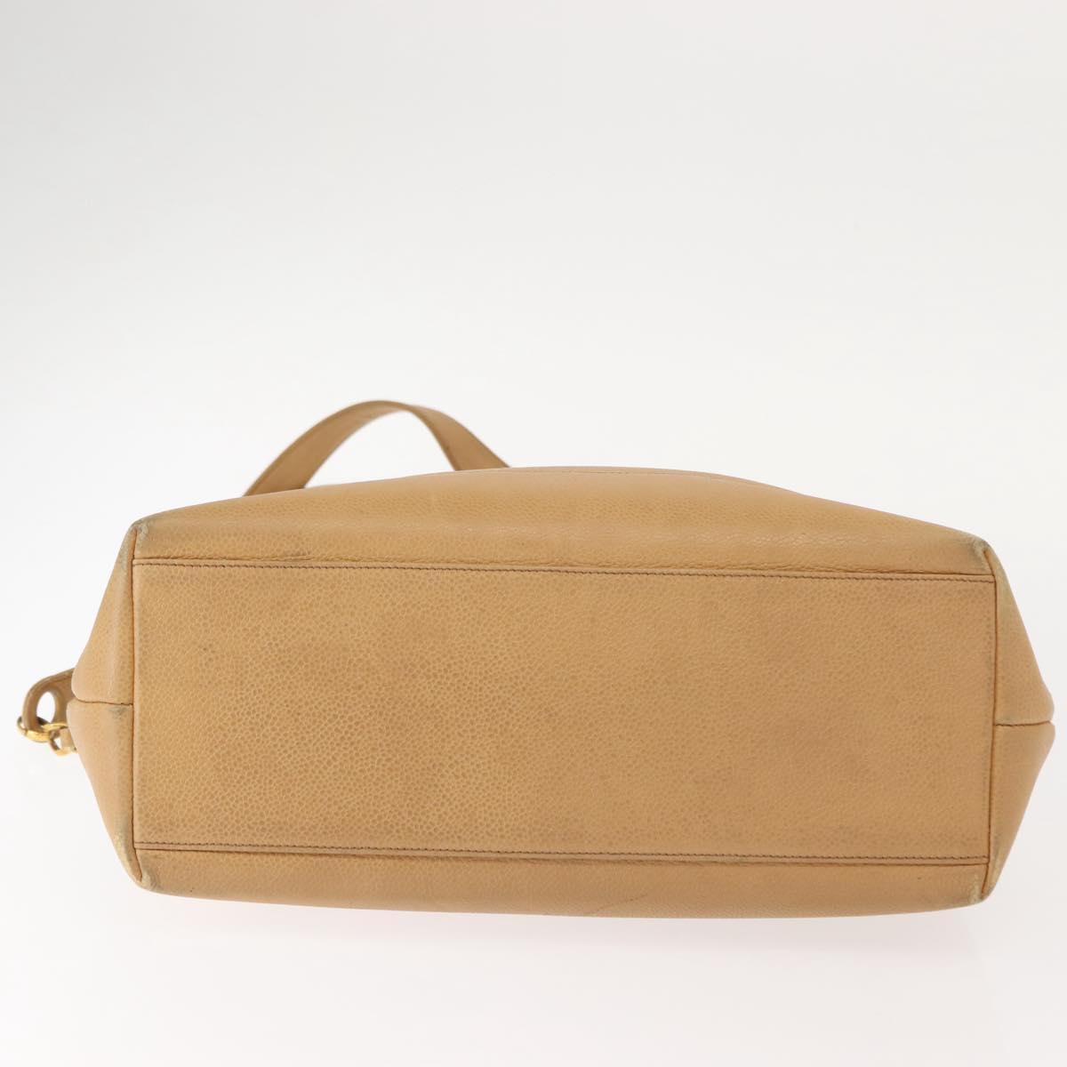 CHANEL Chain Shoulder Bag Caviar Skin Beige Gold CC Auth 150773