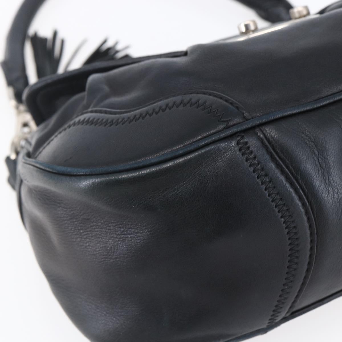 PRADA Shoulder Bag Leather Black Silver Auth 150774