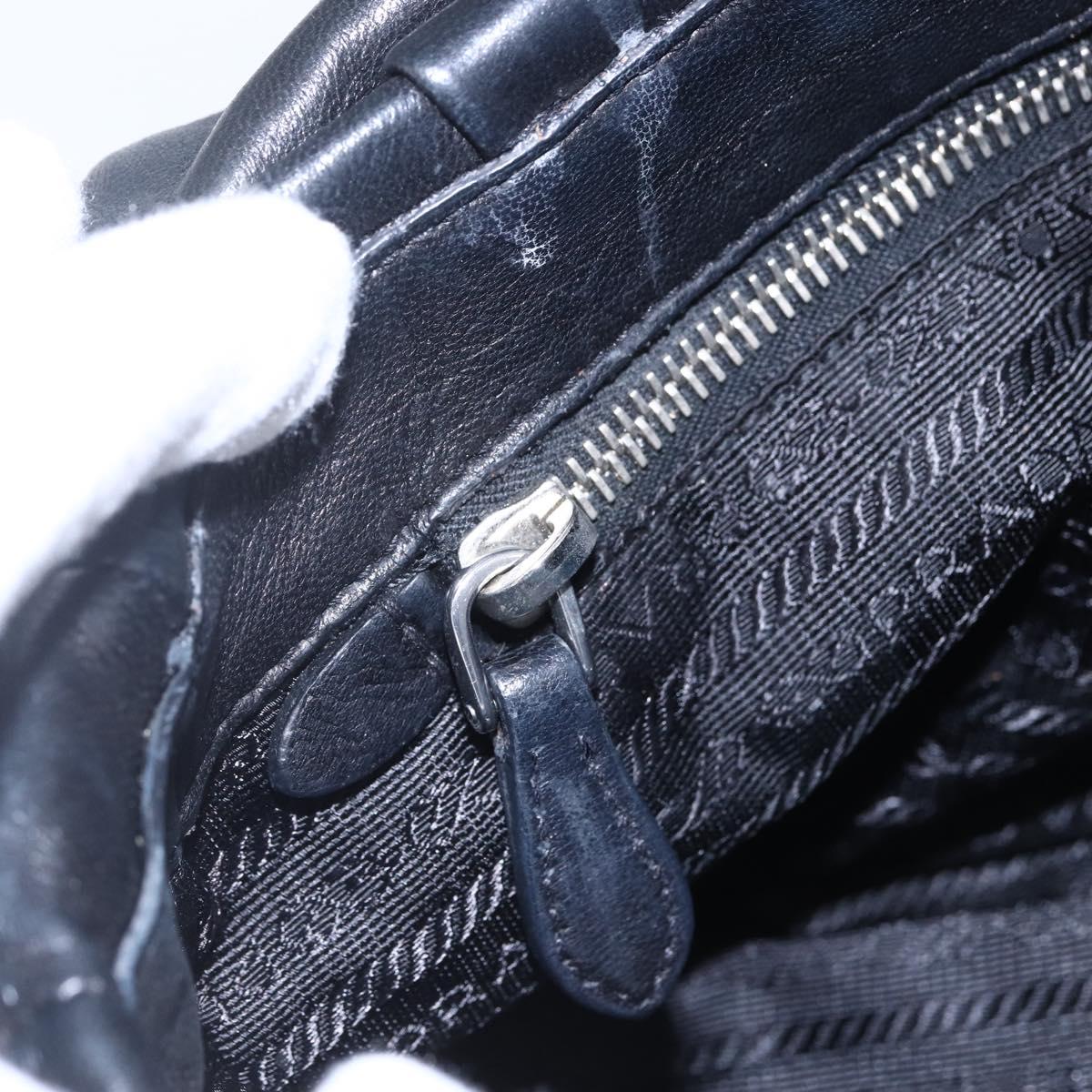 PRADA Shoulder Bag Leather Black Silver Auth 150774
