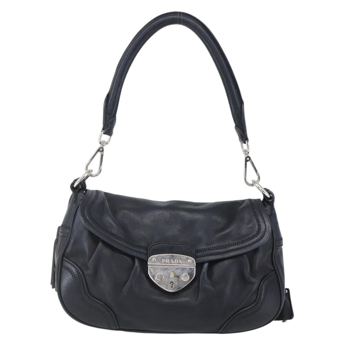 PRADA Shoulder Bag Leather Black Silver Auth 150774