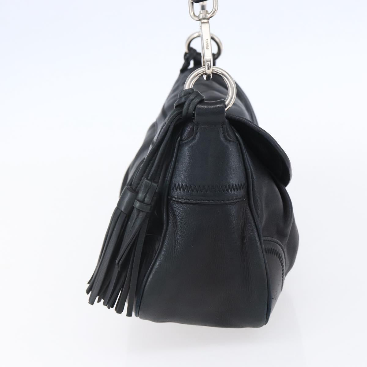 PRADA Shoulder Bag Leather Black Silver Auth 150774
