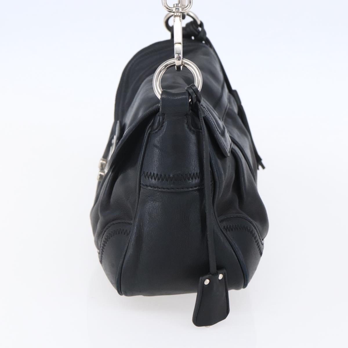PRADA Shoulder Bag Leather Black Silver Auth 150774
