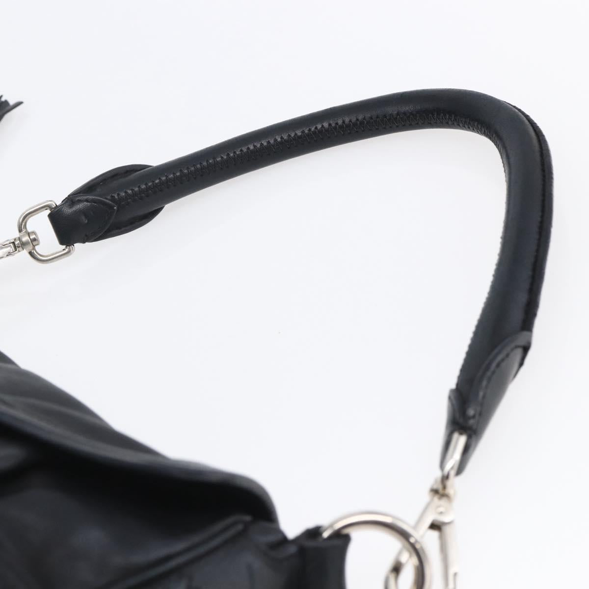 PRADA Shoulder Bag Leather Black Silver Auth 150774