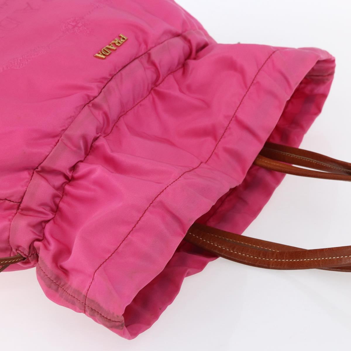 PRADA Tote Bag Nylon Pink Silver Auth 150777