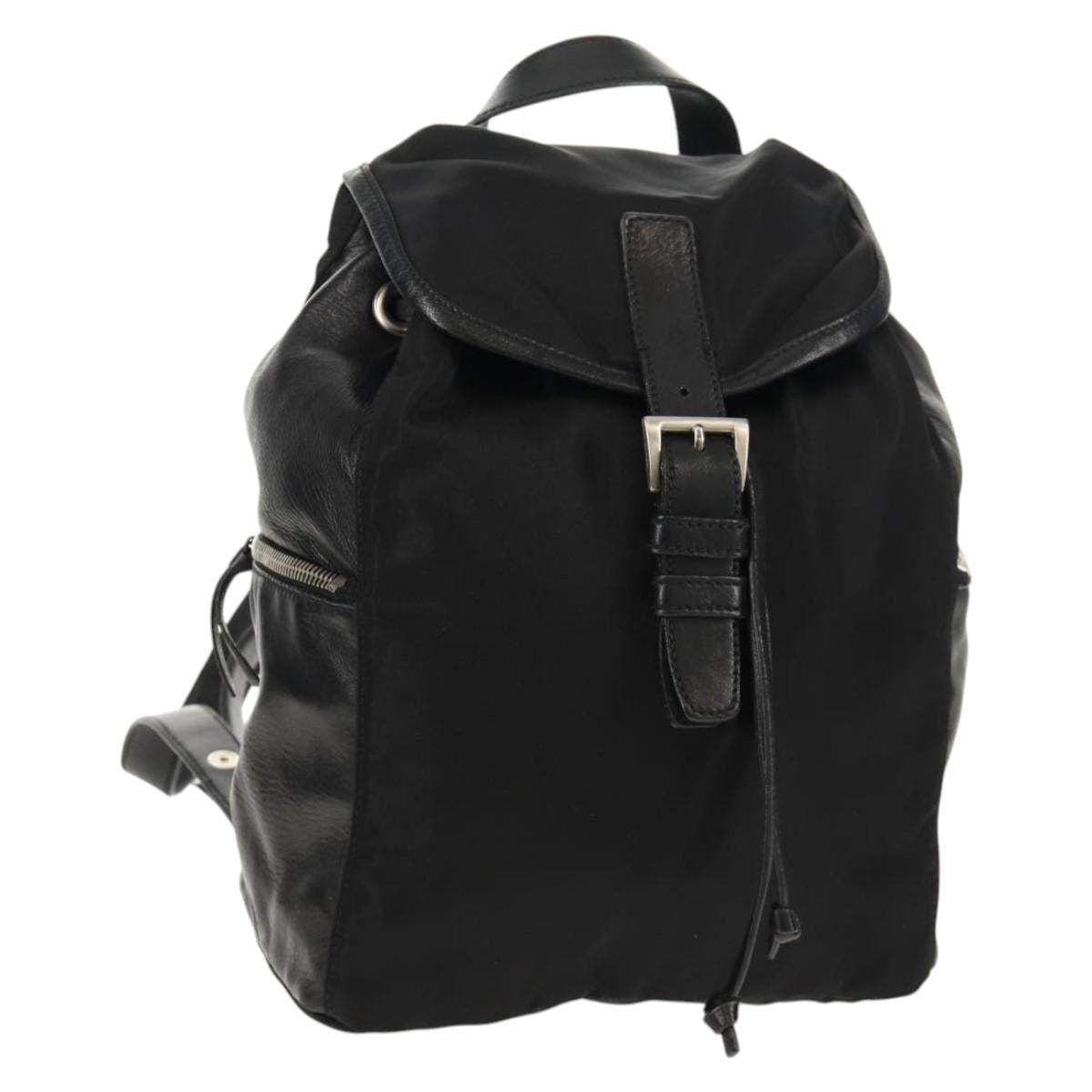 PRADA Backpack Nylon Leather Black Silver Auth 150778