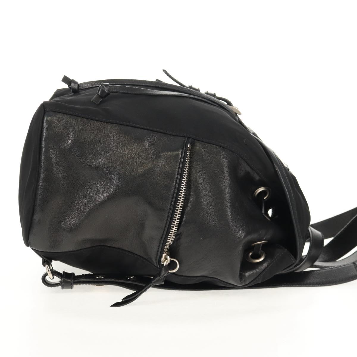 PRADA Backpack Nylon Leather Black Silver Auth 150778