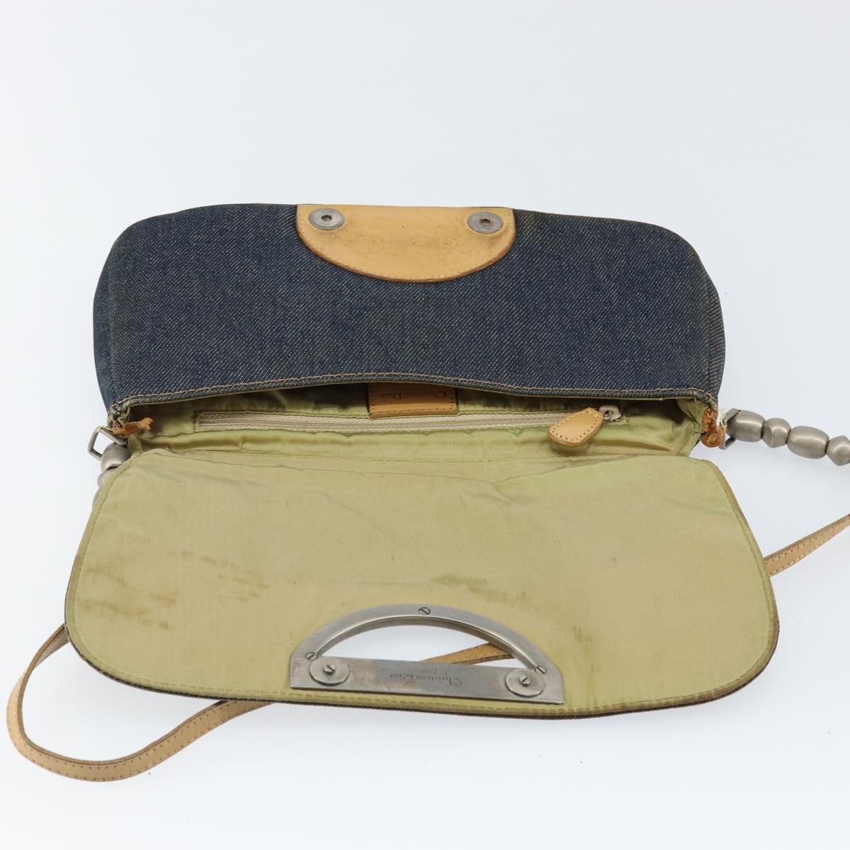 Christian Dior Maris Pearl Shoulder Bag Denim Navy Auth 150779