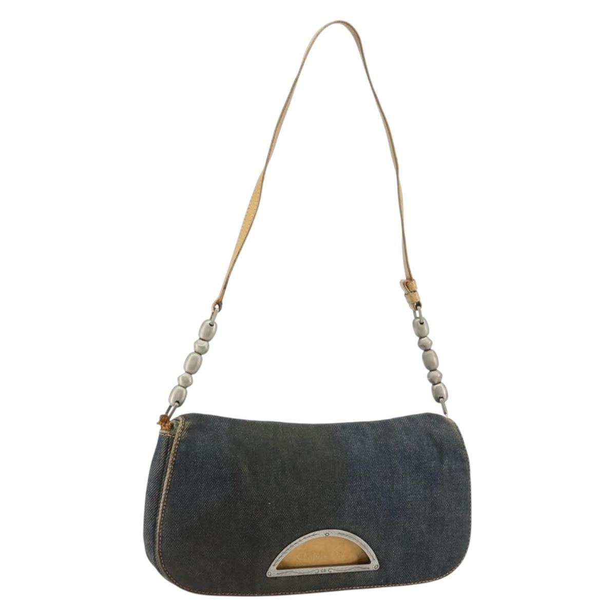Christian Dior Maris Pearl Shoulder Bag Denim Navy Auth 150779