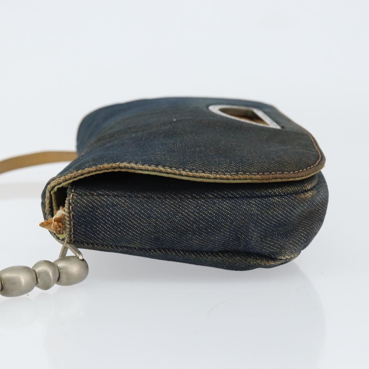 Christian Dior Maris Pearl Shoulder Bag Denim Navy Auth 150779