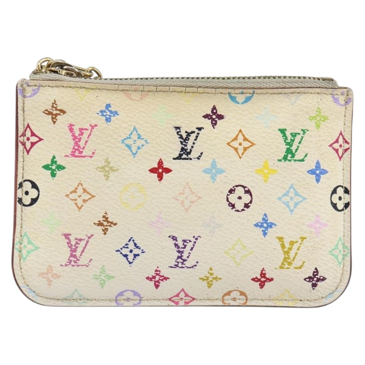 LOUIS VUITTON Multicolor Pochette Cles NM Coin Purse White M93734 LV Auth 150788