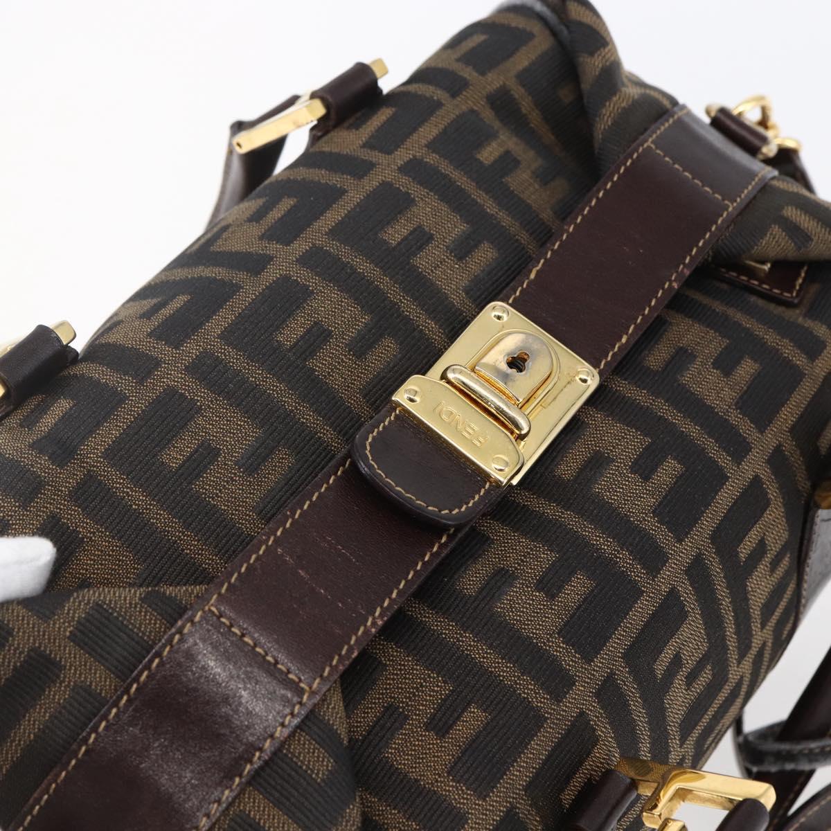 FENDI Zucca Canvas Hand Bag 2way Black Brown Auth 150808