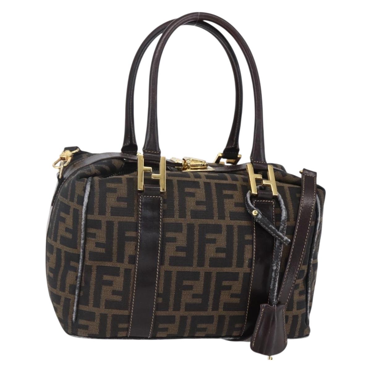 FENDI Zucca Canvas Hand Bag 2way Black Brown Auth 150808