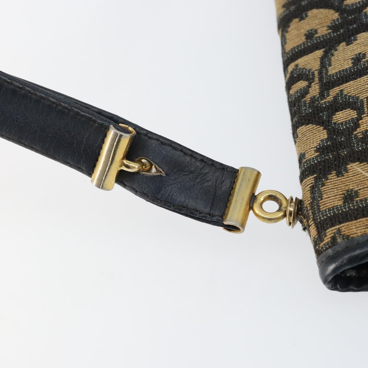 Christian Dior Trotter Canvas Shoulder Bag Navy Gold Auth 150810