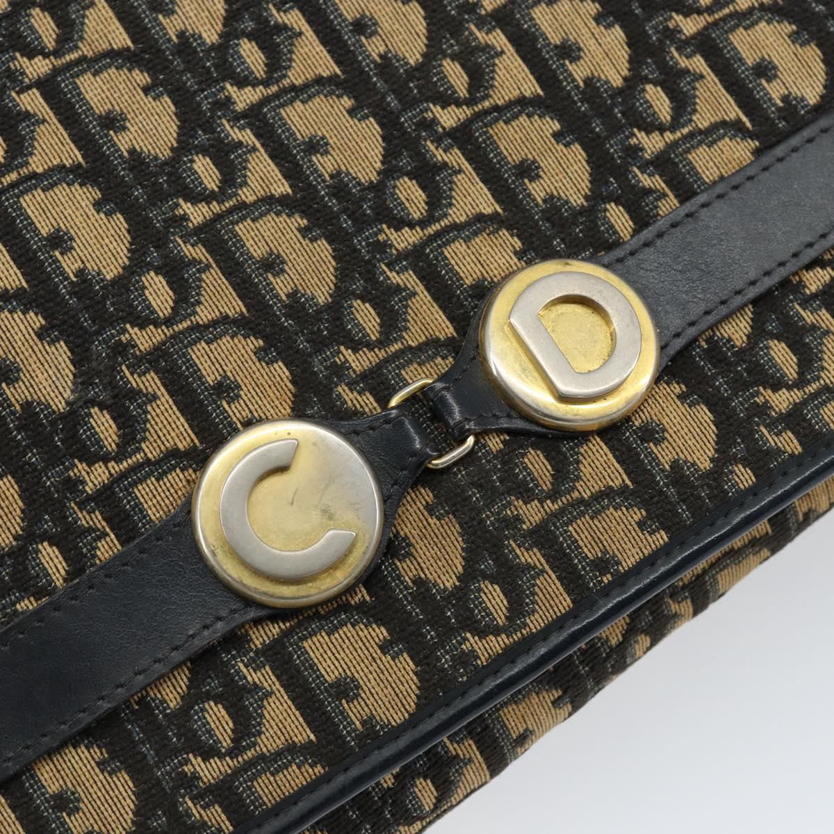 Christian Dior Trotter Canvas Shoulder Bag Navy Gold Auth 150810