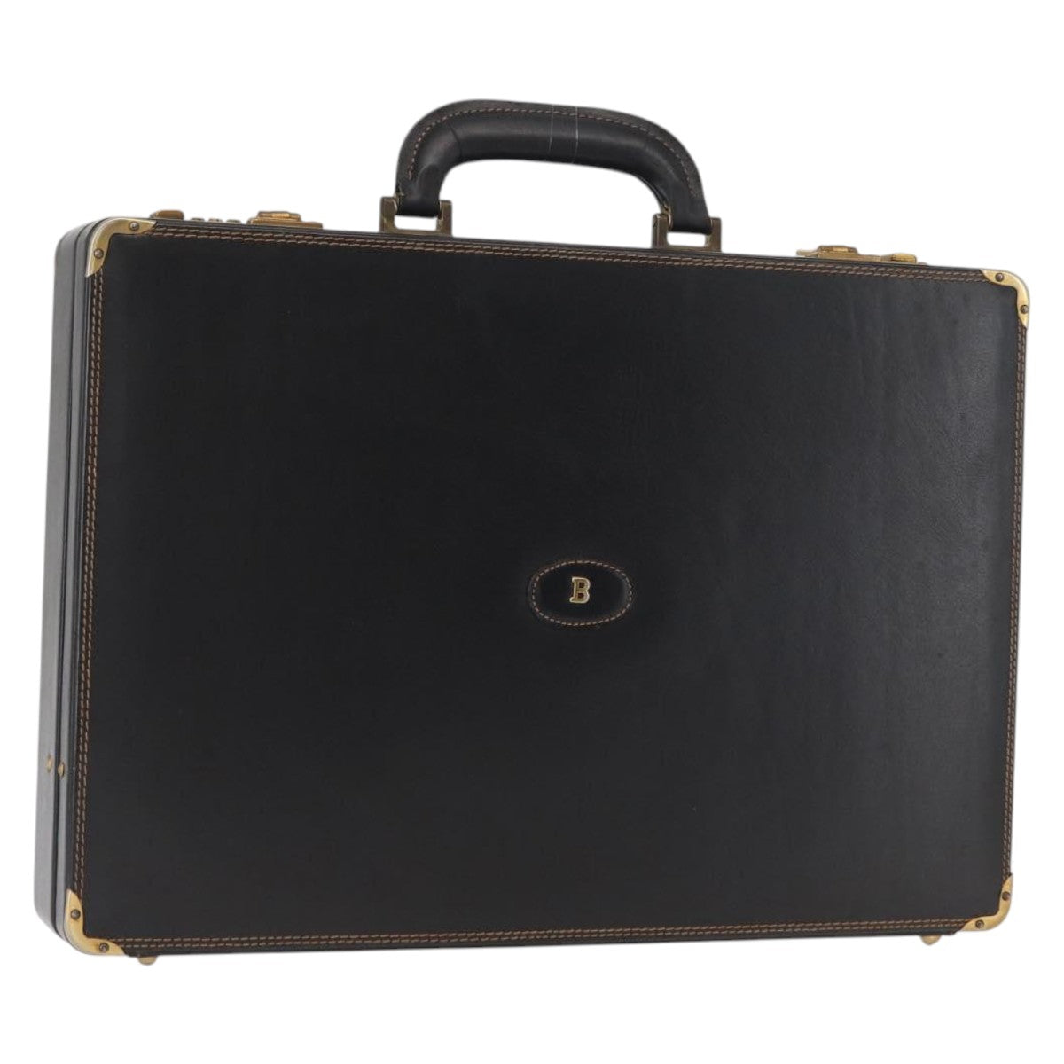 BALLY Attache Case Leather Black Gold Auth 150811