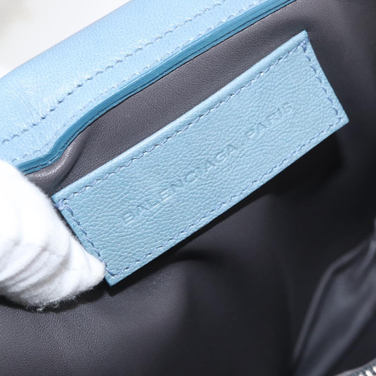 BALENCIAGA Hand Bag Leather Light Blue Silver Auth 150812