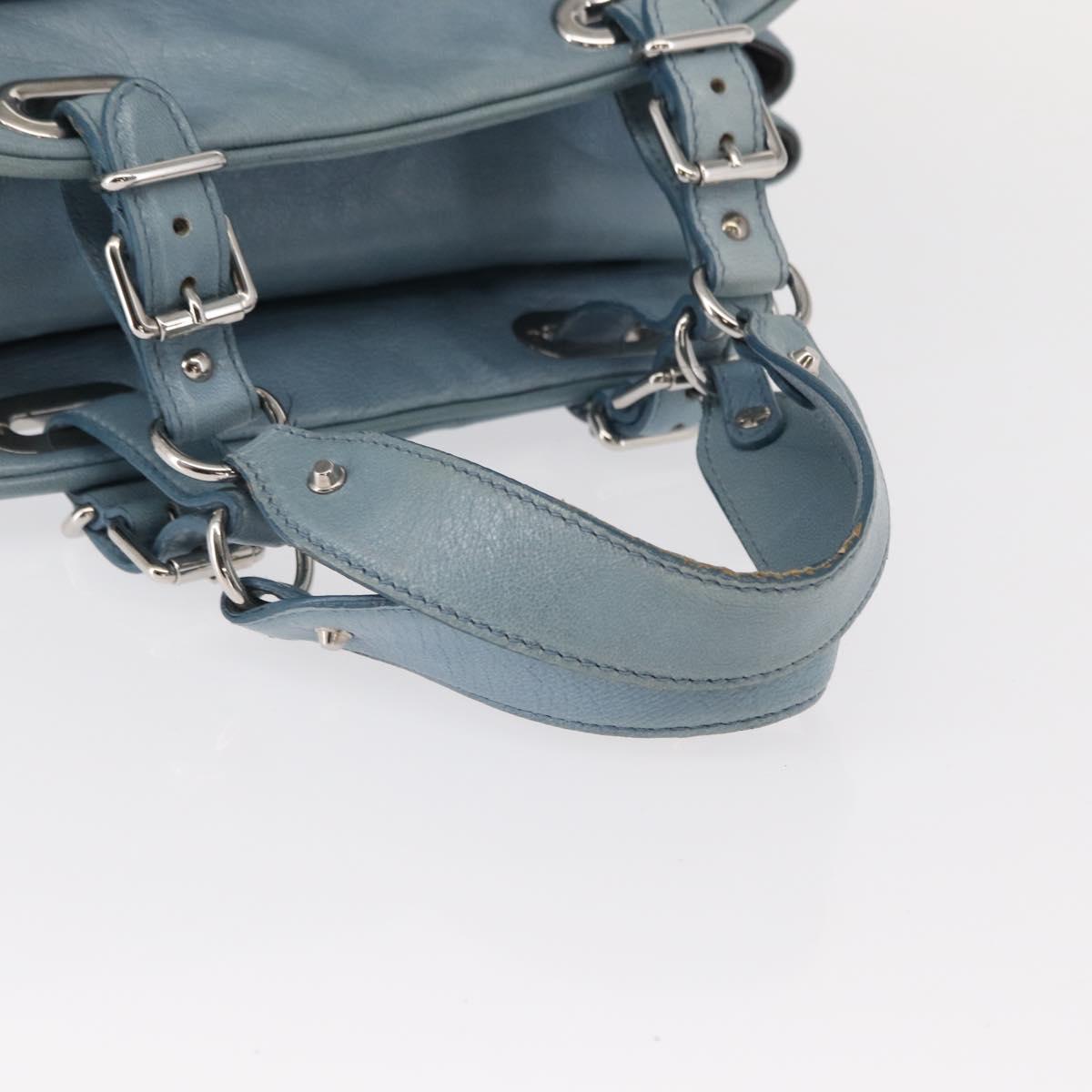 BALENCIAGA Hand Bag Leather Light Blue Silver Auth 150812