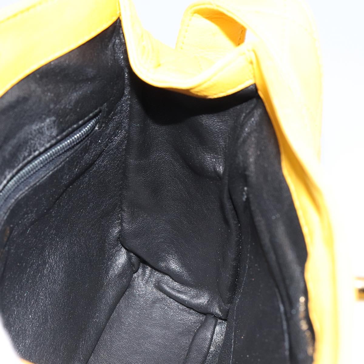 CHANEL Matelasse Shoulder Bag Lamb Skin Yellow Gold CC Auth 150813