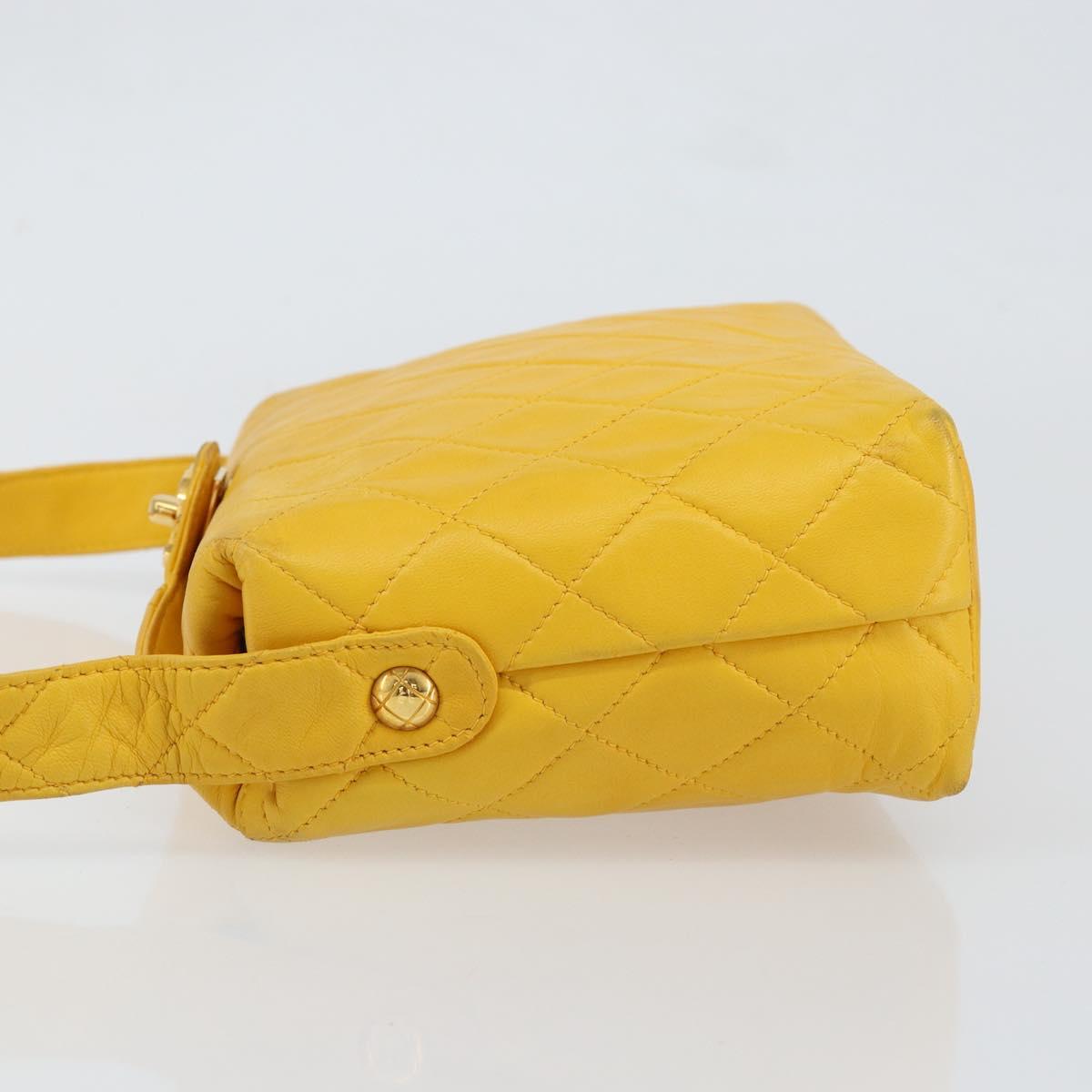 CHANEL Matelasse Shoulder Bag Lamb Skin Yellow Gold CC Auth 150813