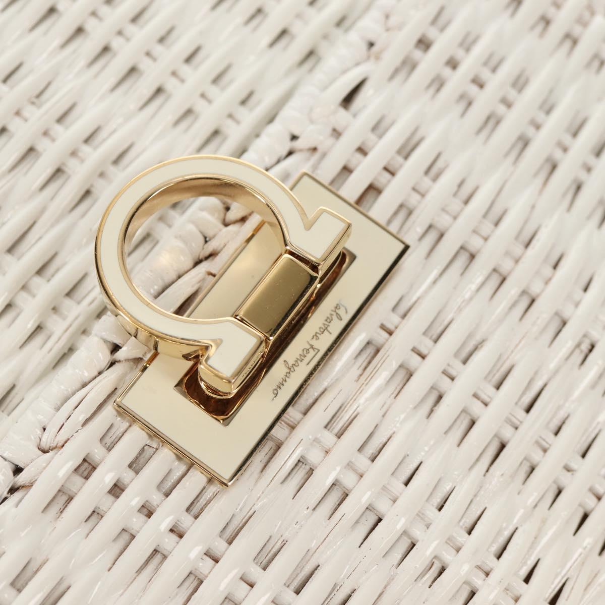 Salvatore Ferragamo Gancini Hand Bag Rattan 2way White Gold Auth 150815V