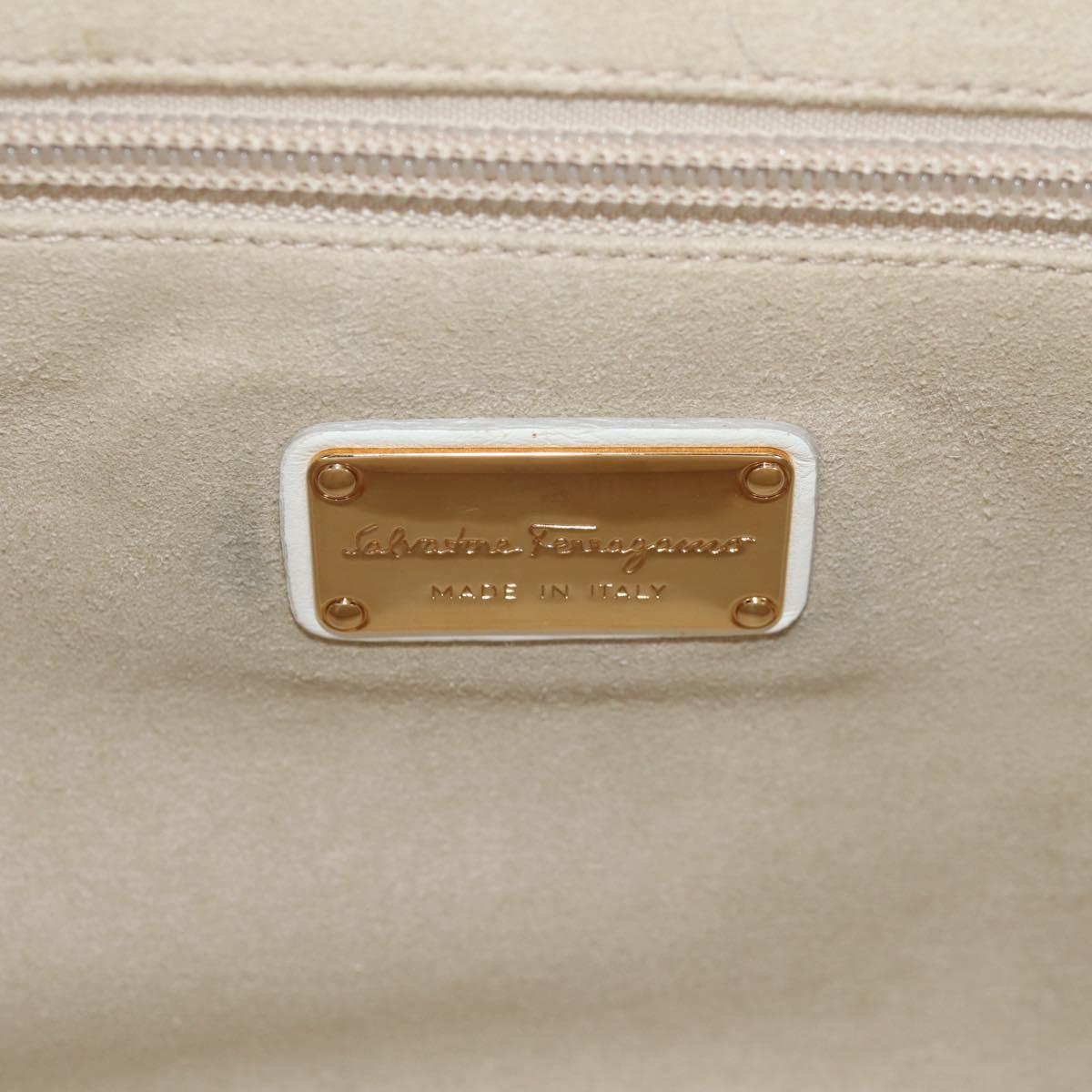 Salvatore Ferragamo Gancini Hand Bag Rattan 2way White Gold Auth 150815V