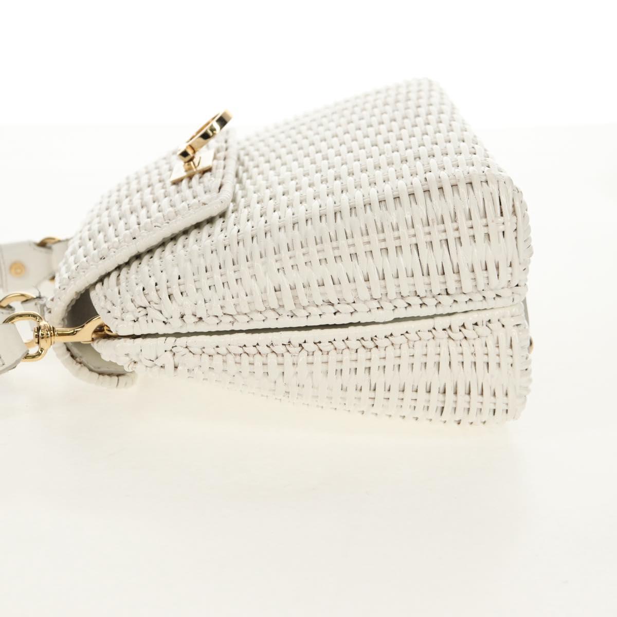 Salvatore Ferragamo Gancini Hand Bag Rattan 2way White Gold Auth 150815AV