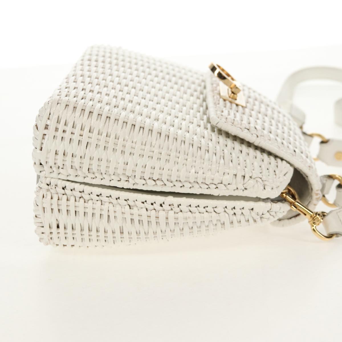 Salvatore Ferragamo Gancini Hand Bag Rattan 2way White Gold Auth 150815V