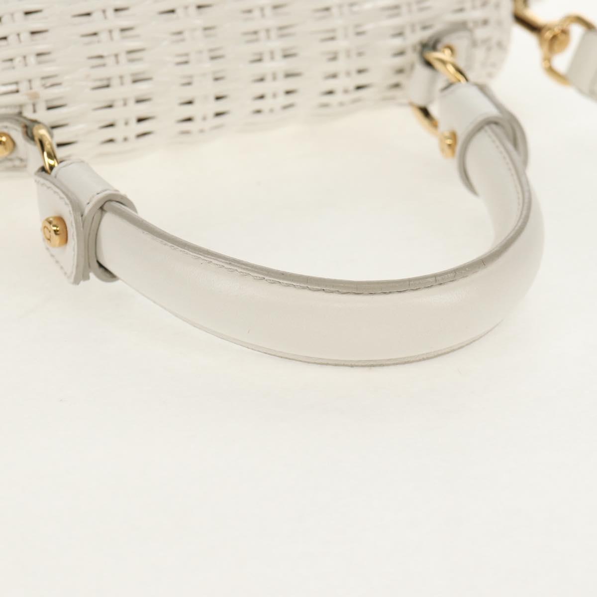 Salvatore Ferragamo Gancini Hand Bag Rattan 2way White Gold Auth 150815V