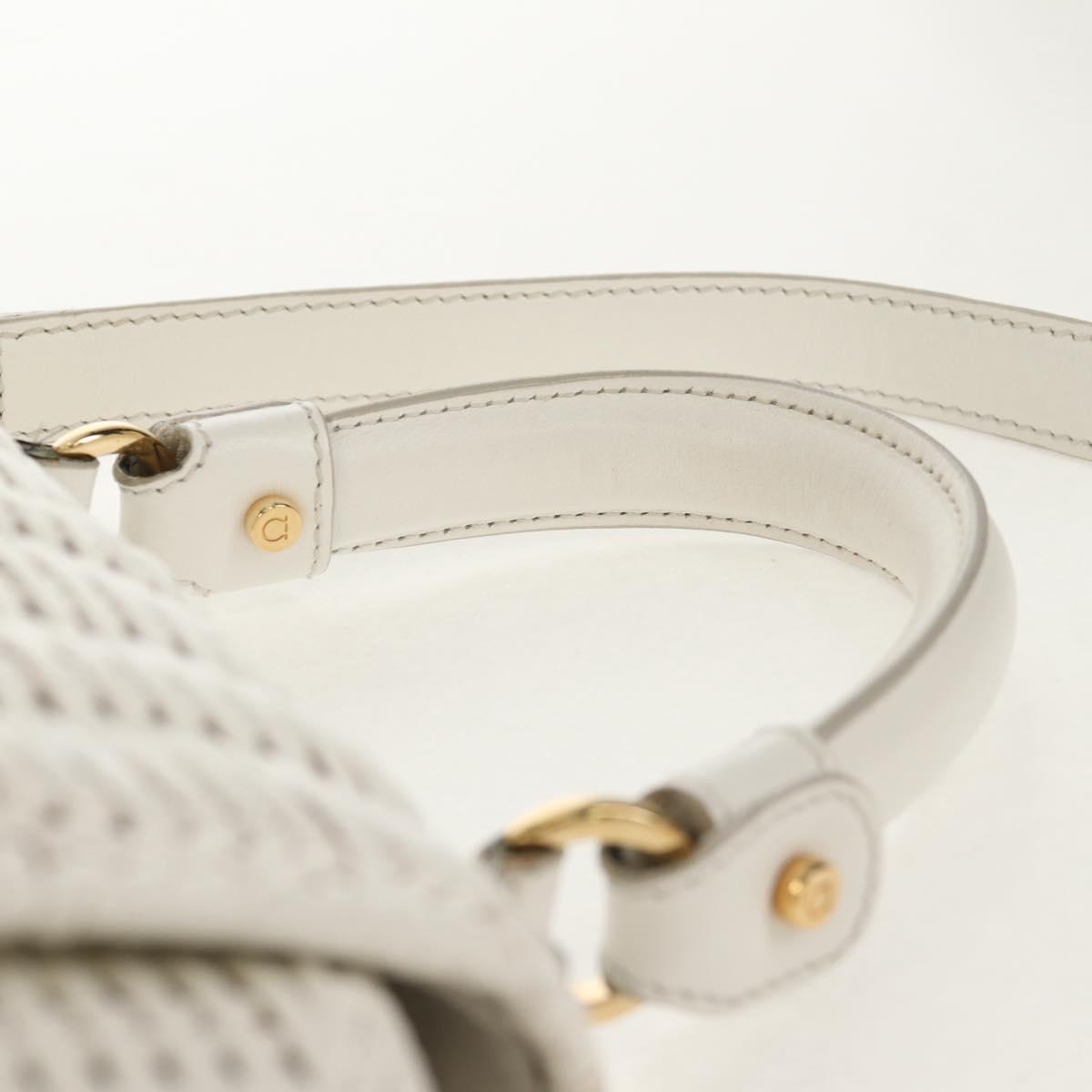 Salvatore Ferragamo Gancini Hand Bag Rattan 2way White Gold Auth 150815AV