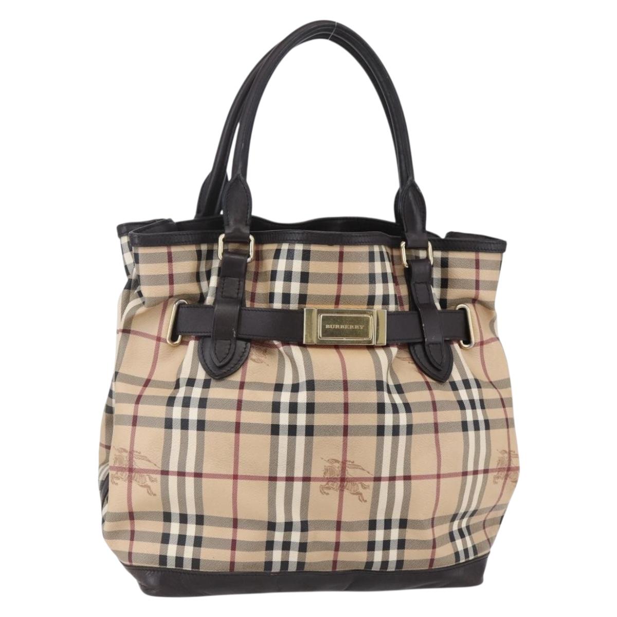 BURBERRY Nova Check Tote Bag PVC Beige Gold Auth 150816