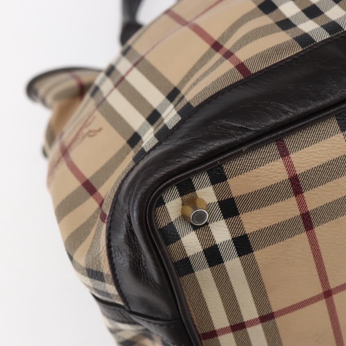 BURBERRY Nova Check Tote Bag PVC Beige Gold Auth 150816