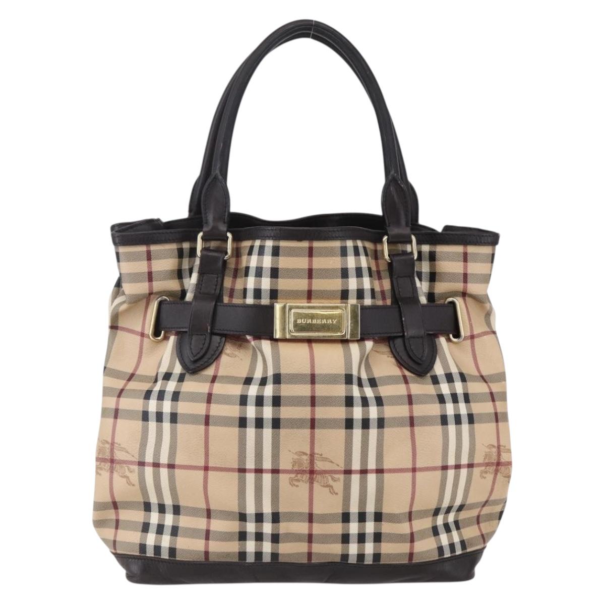 BURBERRY Nova Check Tote Bag PVC Beige Gold Auth 150816