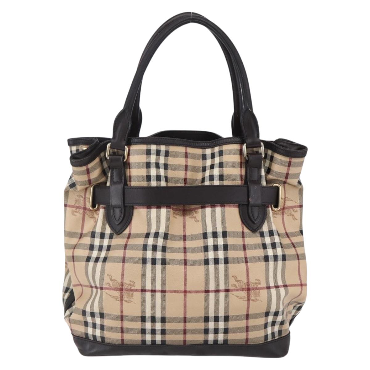BURBERRY Nova Check Tote Bag PVC Beige Gold Auth 150816