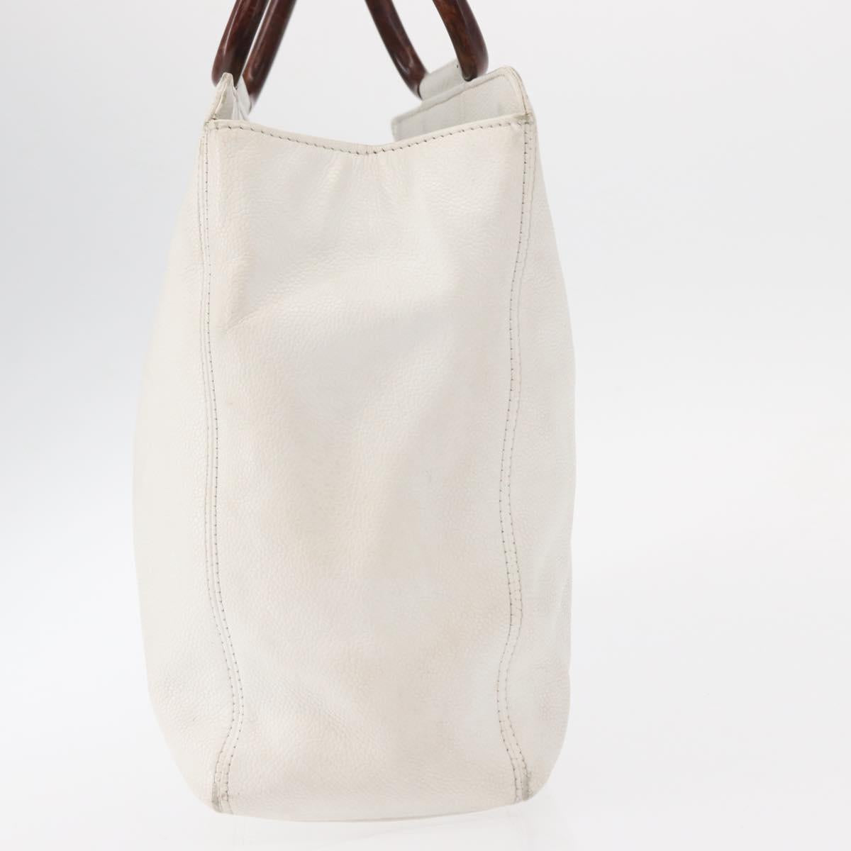 CHANEL COCO Mark Hand Bag Caviar Skin White Gold CC Auth 150819