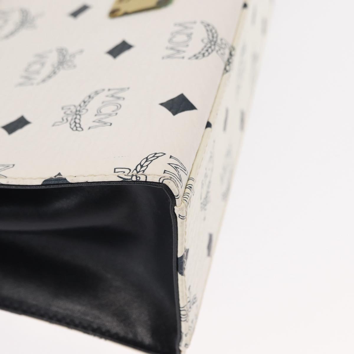 MCM Logogram Vicetos Hand Bag PVC Leather 2way White Gold Auth 150837