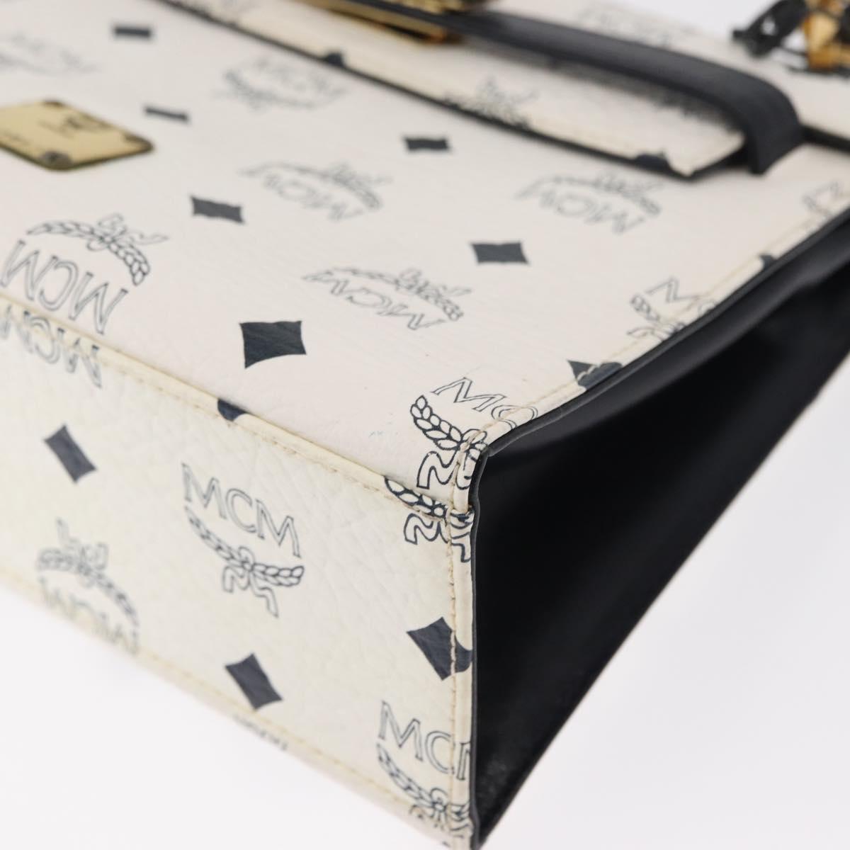MCM Logogram Vicetos Hand Bag PVC Leather 2way White Gold Auth 150837