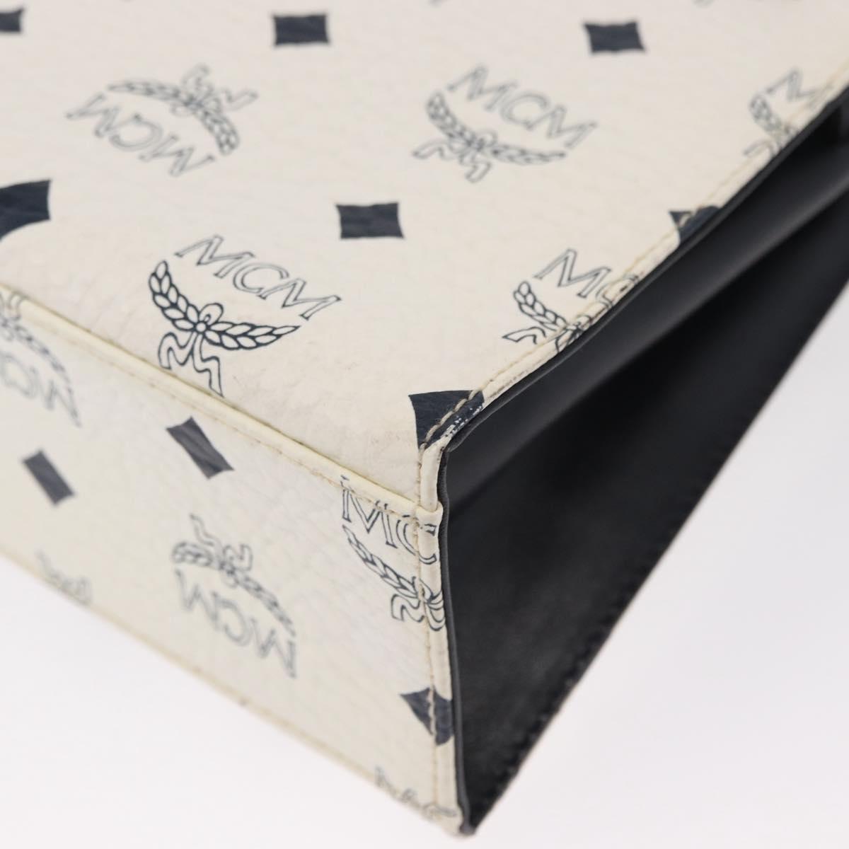 MCM Logogram Vicetos Hand Bag PVC Leather 2way White Gold Auth 150837